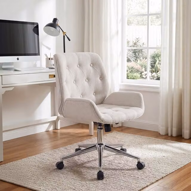 Livingandhome Modern White Fabric Swivel Task Chair with Armrests