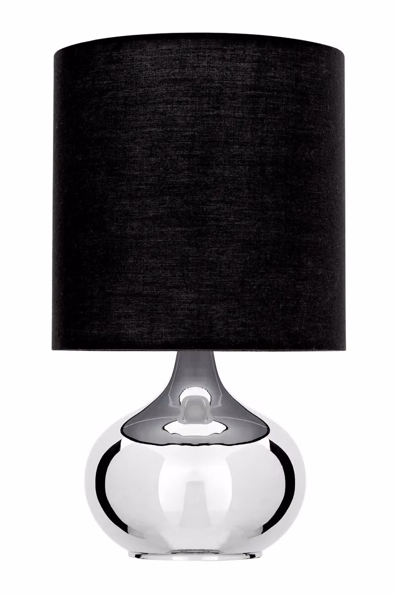 Orsina Chrome Table Lamp with Black Fabric Shade and Droplet Base – 2