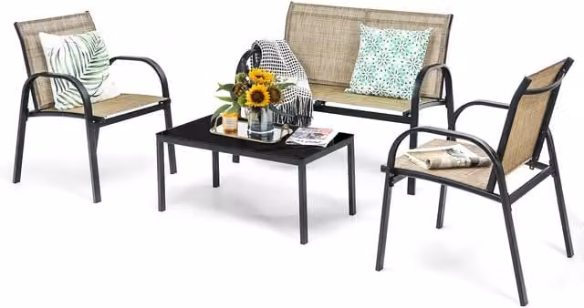 COSTWAY 4-Piece Modern Brown Metal and Steel Patio Furniture Set