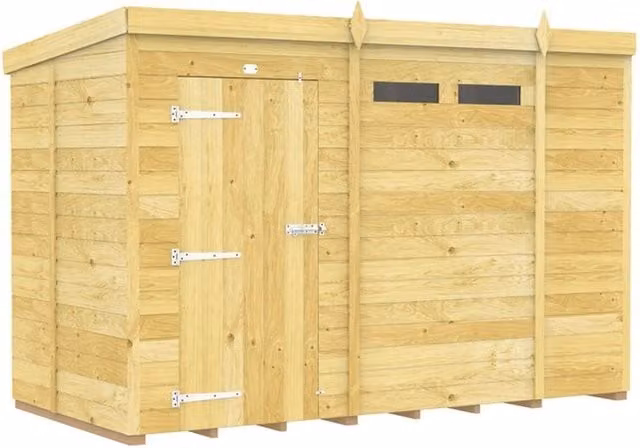 Buttercup Farm Pent Security Wood Shed with Single Door, Brown, W: 302 cm, D: 147 cm, H: 201 cm – 1