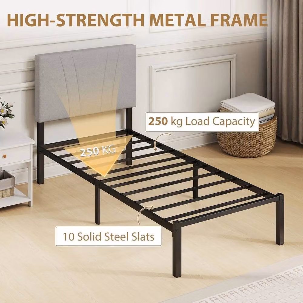 KORVIXA 3FT Single Upholstered Bed Frame in Black, W/D/H: 90 x 190 cm – 2
