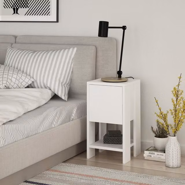 Decortie Ema Compact 1-Drawer Bedside Cabinet in White and Dark Brown