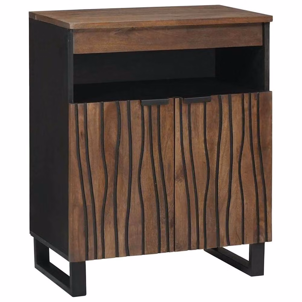 Berkfield Home Modern Acacia Wood Sideboard in Brown and Black, W/D/H: 60 x 33.5 x 75 cm – 2