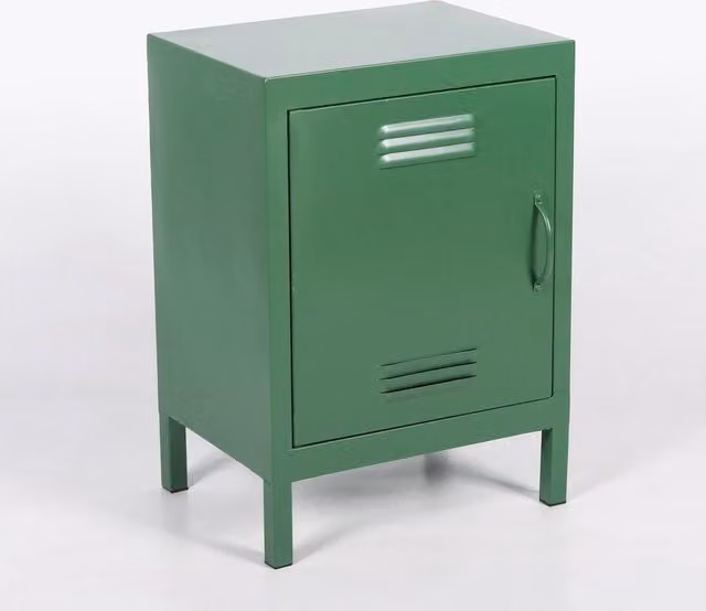 PAWNORA Industrial Green Metal Bedside Cabinet with Hinged Doors and Internal Shelving, W/D/H: 41.0 x 31.5 x 59.5 cm – 1