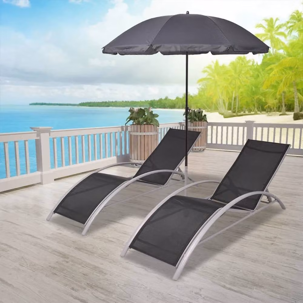 Berkfield Home Black Aluminium Sun Loungers with Umbrella – 1