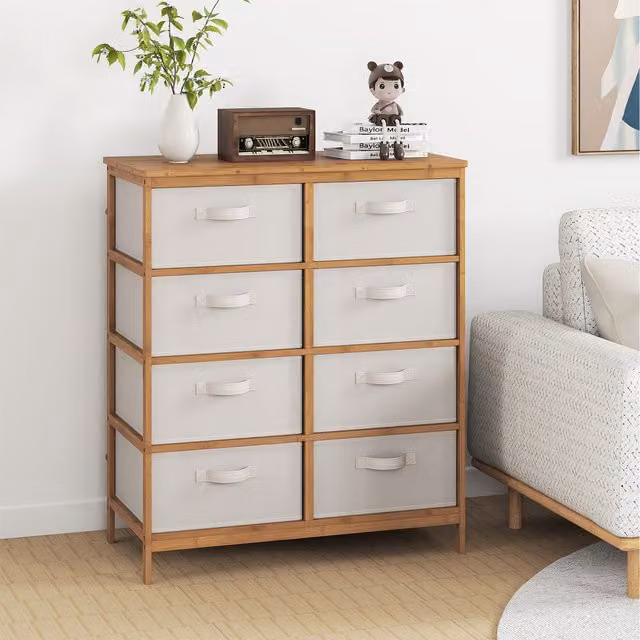 Costway Modern Bamboo Wall Mounted Storage Tower in Brown and Beige