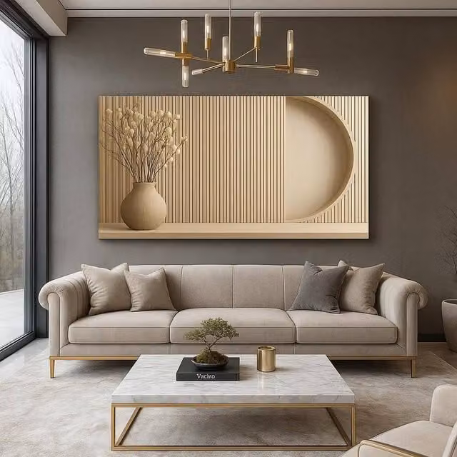 Mafett Beige Abstract Minimalist Canvas Wall Art W: 60 cm