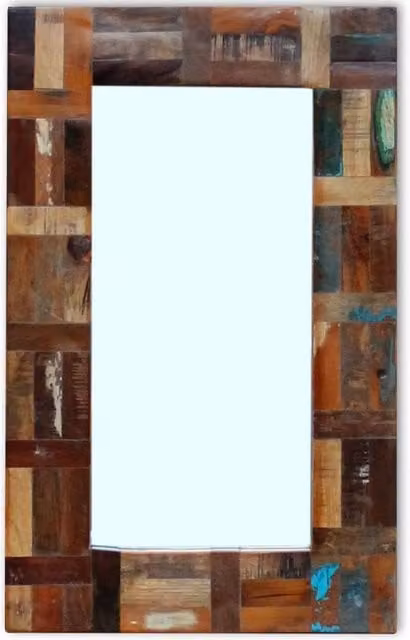 Berkfield Home Rectangular Retro Wall Mirror in Brown Solid Reclaimed Wood, W: 80 cm, H: 50 cm