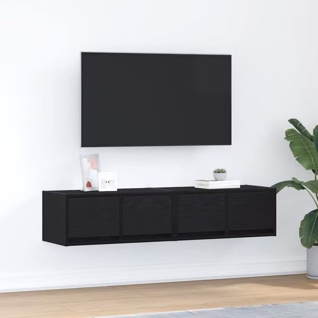 Berkfield Home Set of 2 Modern Black Oak TV Cabinets, W/D/H: 60 x 31 x 25.5 cm – 1