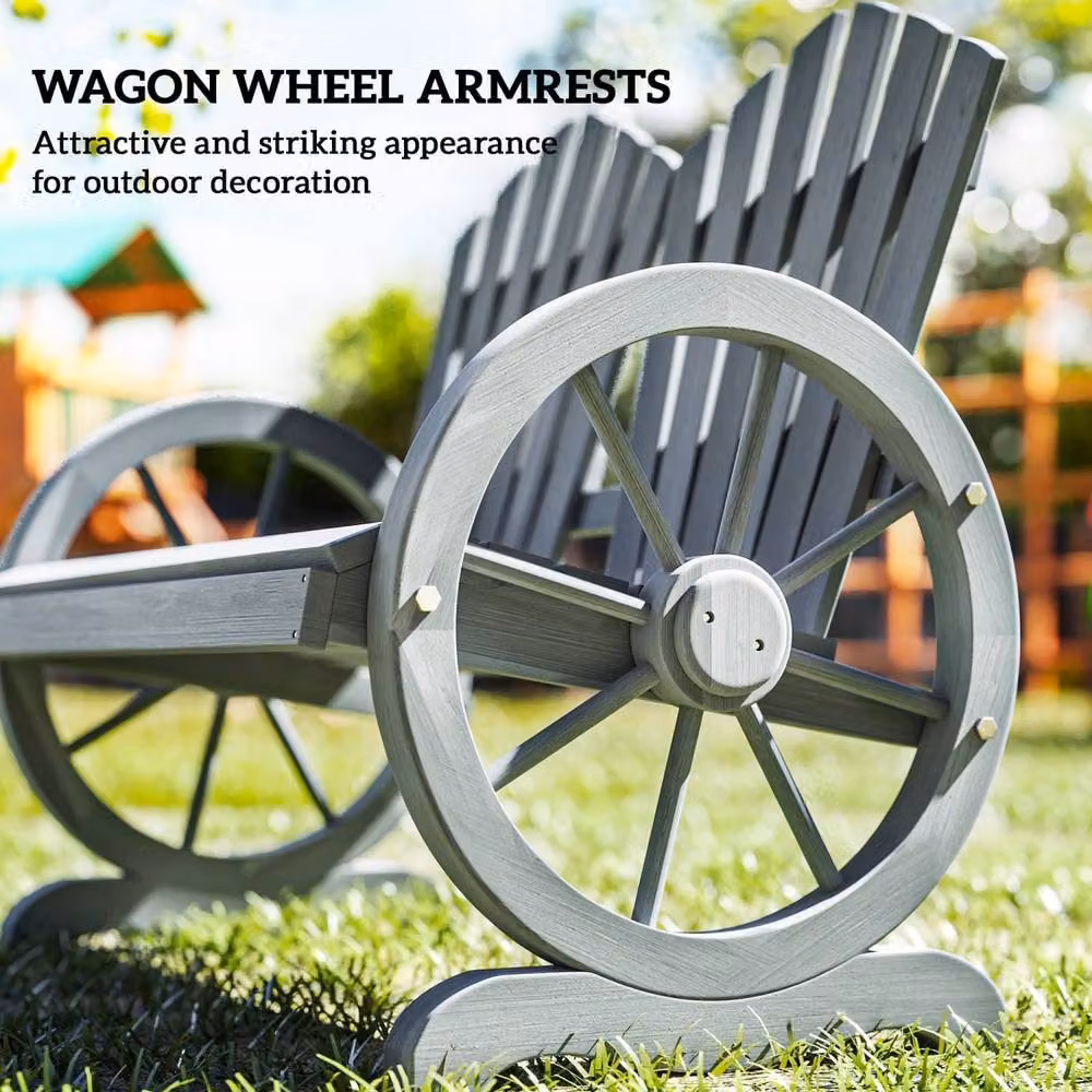 Wyld Haus Grey Fir Wood Garden Loveseat with Wagon Wheel Armrests – 4