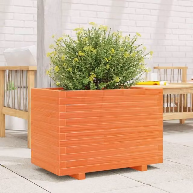 Berkfield Home Beautiful Garden Planter in Orange and Brown, Solid Wood, W: 70 cm, D: 40 cm, H: 49.5 cm – 1