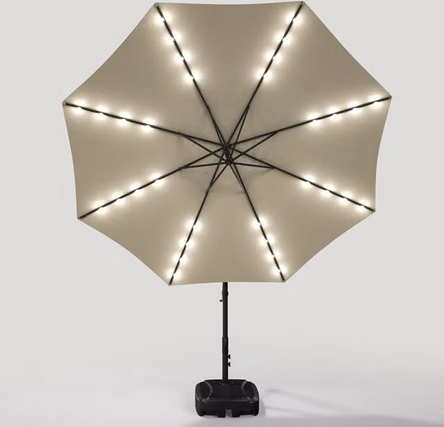 Lifeideas Solar LED Cantilever Garden Parasol with Wheeled Base in Beige