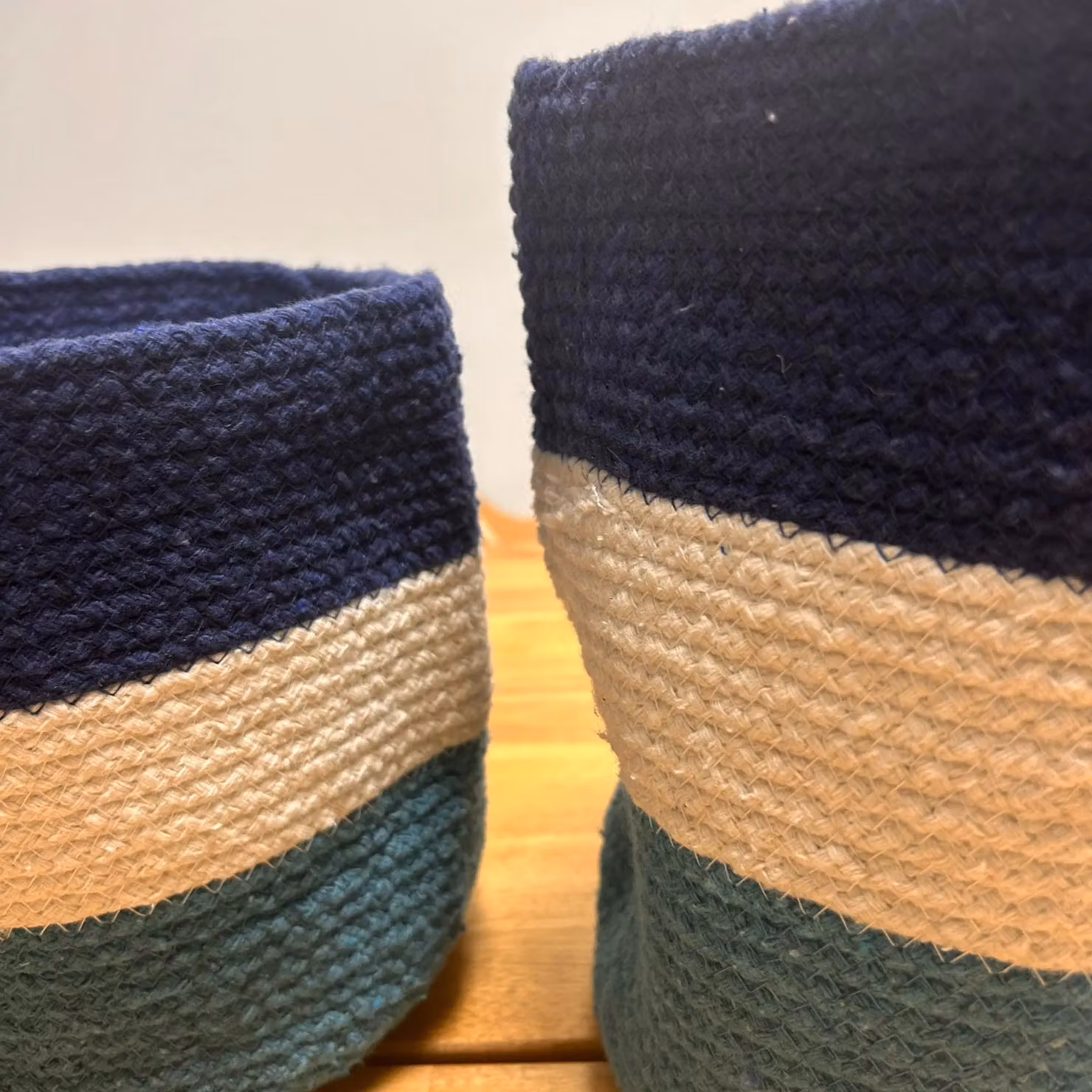 KDMD Set of 3 Evil Eye Jute Rope Baskets in Blue, White and Petrol – 3