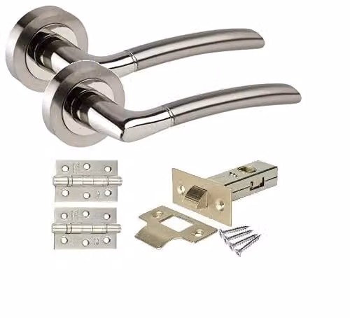 Golden Grace Indiana Duo Finish Door Handles with Rose Latch in Duo Chrome and Silver