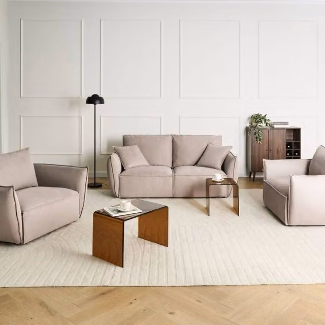 Wyld and Coco Beige Fabric Sofa Set with Scatter Cushions, W190 x D92 x H82 cm – 1