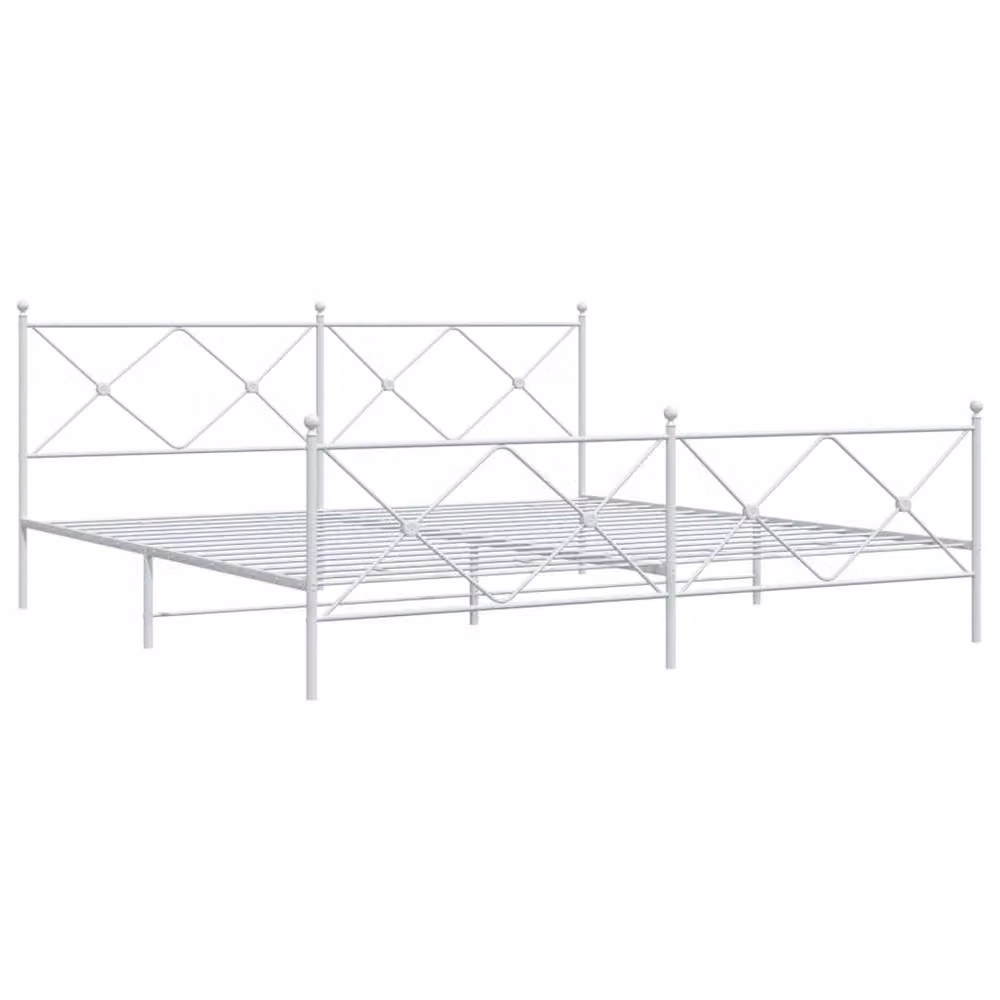 Berkfield Home Metal Bed Frame with Footboard, White, W: 193 cm, D: 203 cm – 3