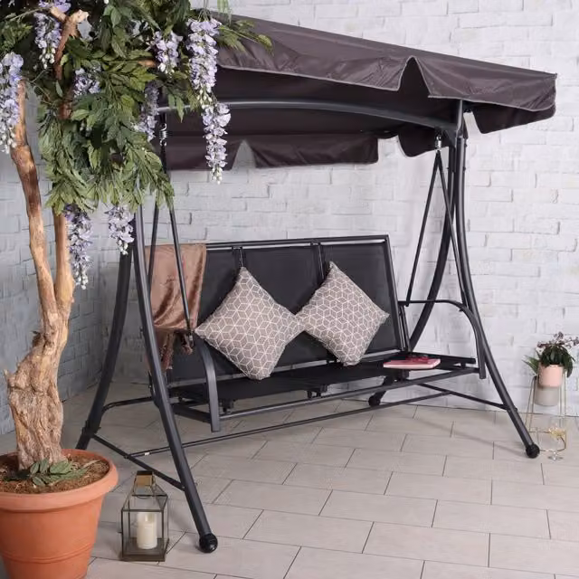 Royalcraft Sorrento 3 Seater Swing Hammock with Sun Canopy in Black