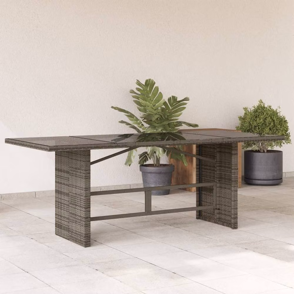 Berkfield Home Extendable Rectangular Garden Table with Glass Top, Grey, W: 190 cm, D: 80 cm, H: 75 cm – 2