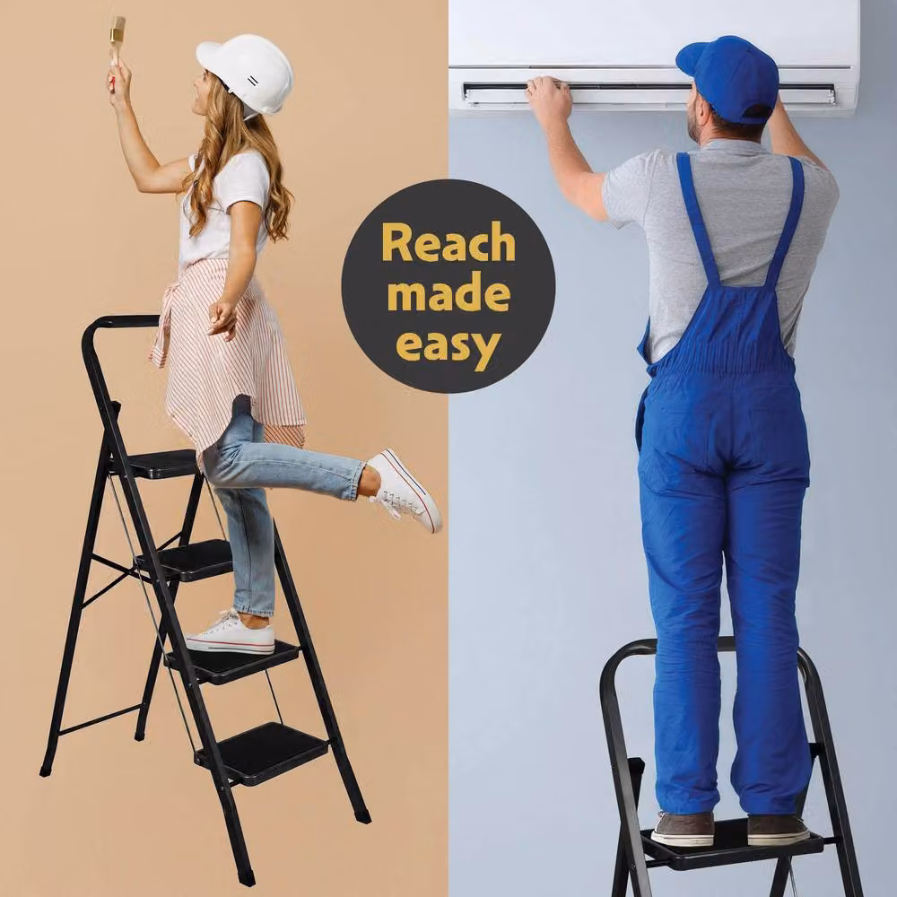 Futura 4 Step Heavy-Duty Steel Folding Step Ladder in Black – 10