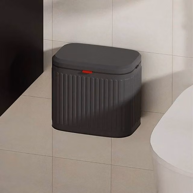 EONLION Hanging Kitchen Waste Bin with Flip Lid in Black