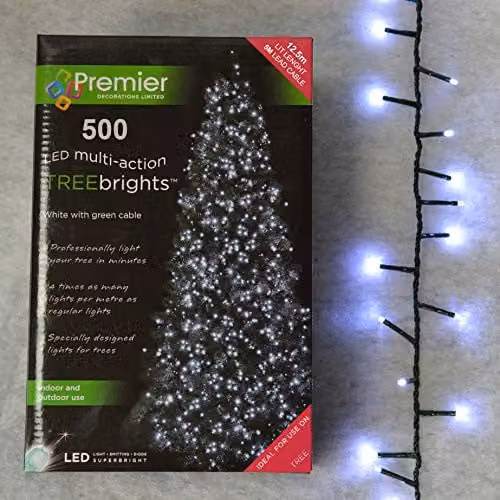 Premier Decorations TreeBrights Christmas String Lights with 500 White LEDs, Mains Operated – 1