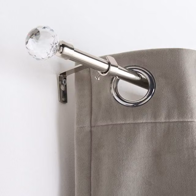 OHS Silver Crystal Ball Extendable Metal Curtain Pole with Brackets and Finials, 120-220 cm – 3