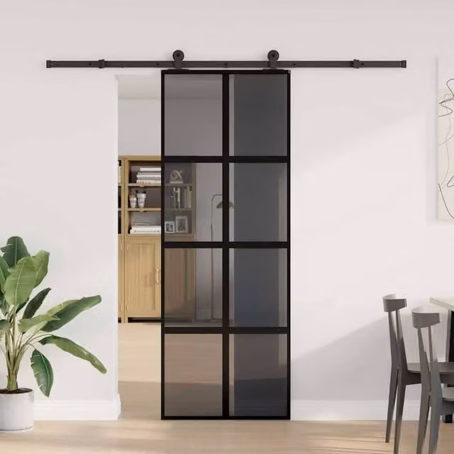 Berkfield Home Modern Sliding Door with Hardware Set, Black Aluminium and Transparent Tempered Glass, W: 76 cm, H: 205 cm – 1