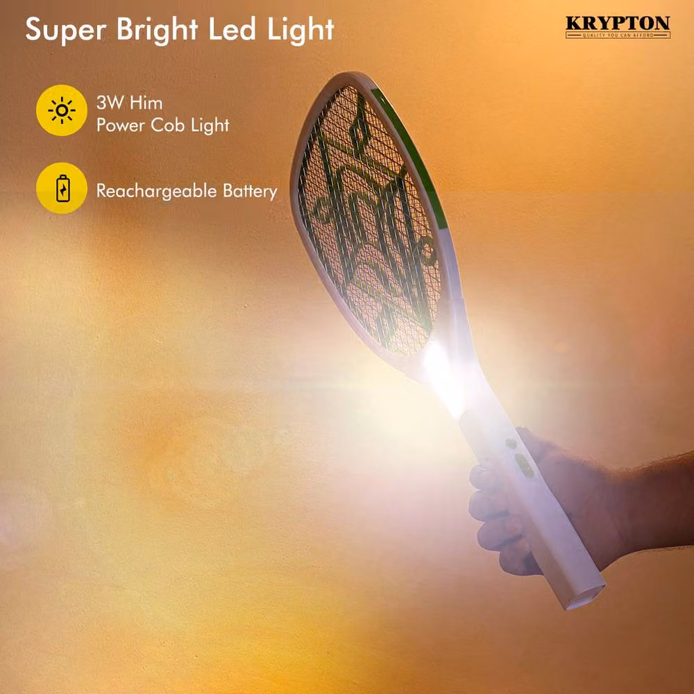 Krypton Electric Fly Swatter Bug Zapper Racket, USB Rechargeable, White – 3