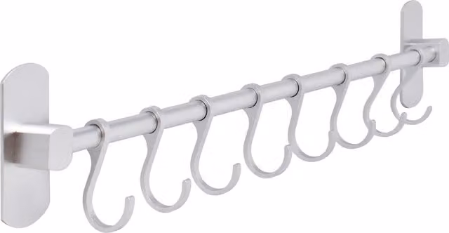 joeji's Aluminium Kitchen Utensil Rack with 8 Hanging Hooks, Silver, Width: 40 cm – 1