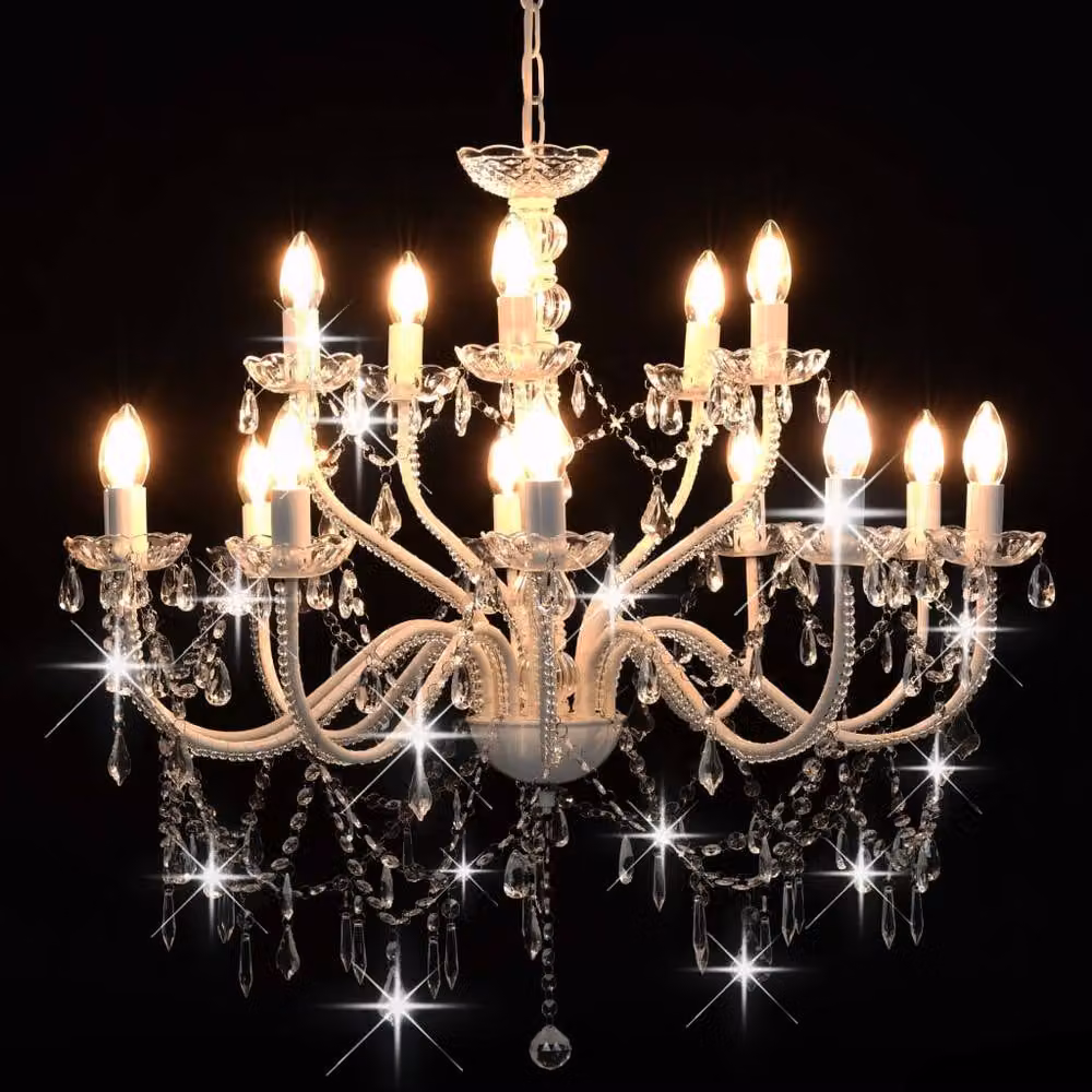 Berkfield Home White Crystal and Metal 2-Layer Suspended Chandelier for 15 x E14 Bulbs – 2