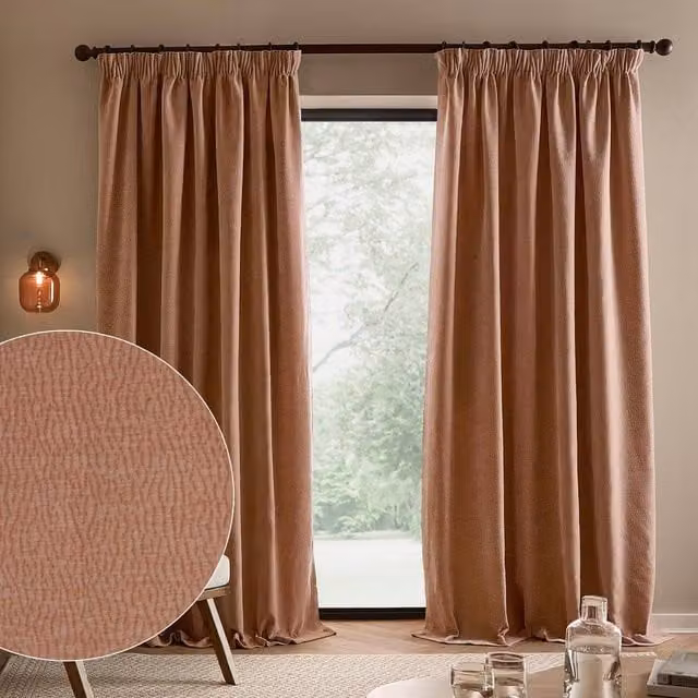 Yard Heath Washed Velvet Fully Lined Pencil Pleat Curtain Pair in Coral, Width: 117 cm, Drop: 137 cm – 1