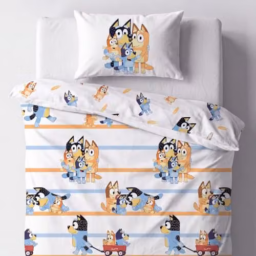 Dreamtex Bluey Reversible Pure Cotton Duvet Cover and Pillowcase Set, Blue and White, W/H: 137 x 198 cm – 2