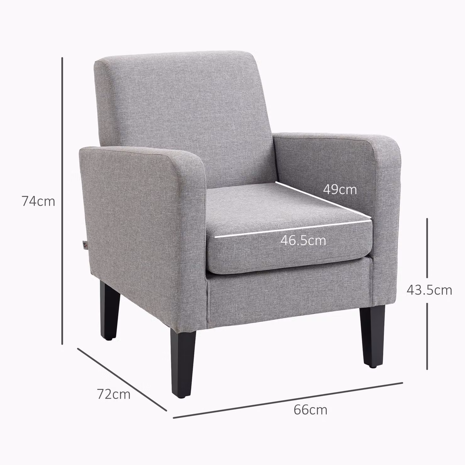 HOMCOM Set of 2 Modern Upholstered Accent Armchairs in Light Grey with Rubberwood Legs – 3