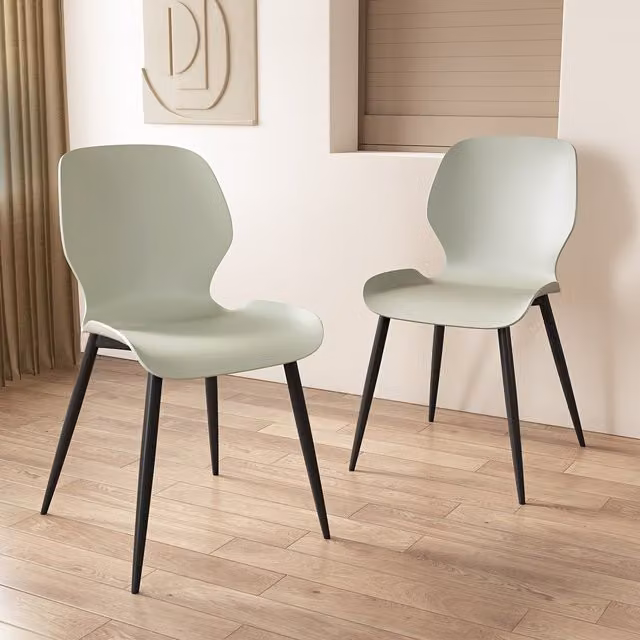 Core Products Pair of Carnaby Mid-Century Kitchen and Dining Chairs with Plastic Seats and Metal Legs in Light Green and Black