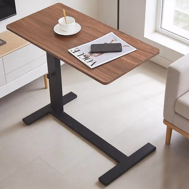 FORGEVIO Adjustable Height Medical Overbed Bedside Table with Castors in Brown – 1