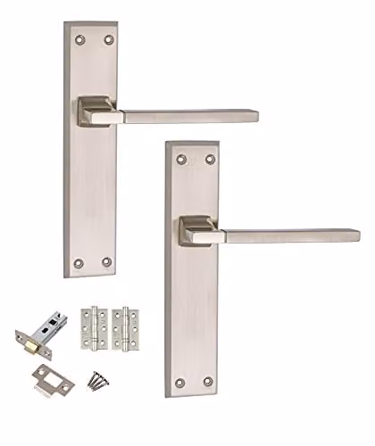 Golden Grace Aztec Long Backplate Door Handle Set in Polished Gold and Silver Metal