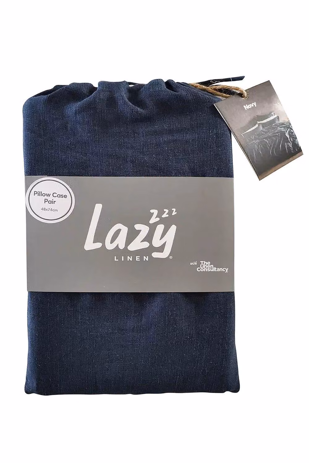Lazy Linen Pure Washed Linen Pillowcase Pair in Navy Blue – 2