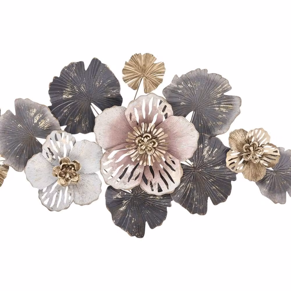 Wyld and Coco Multicolour Metal Floral Leaf Abstract Wall Sculpture W: 127 cm, H: 60 cm – 2
