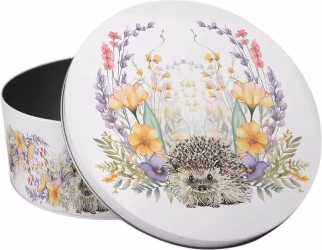Purely Home Round Floral Hedgehog Small Cake Tin in Multicoloured and White