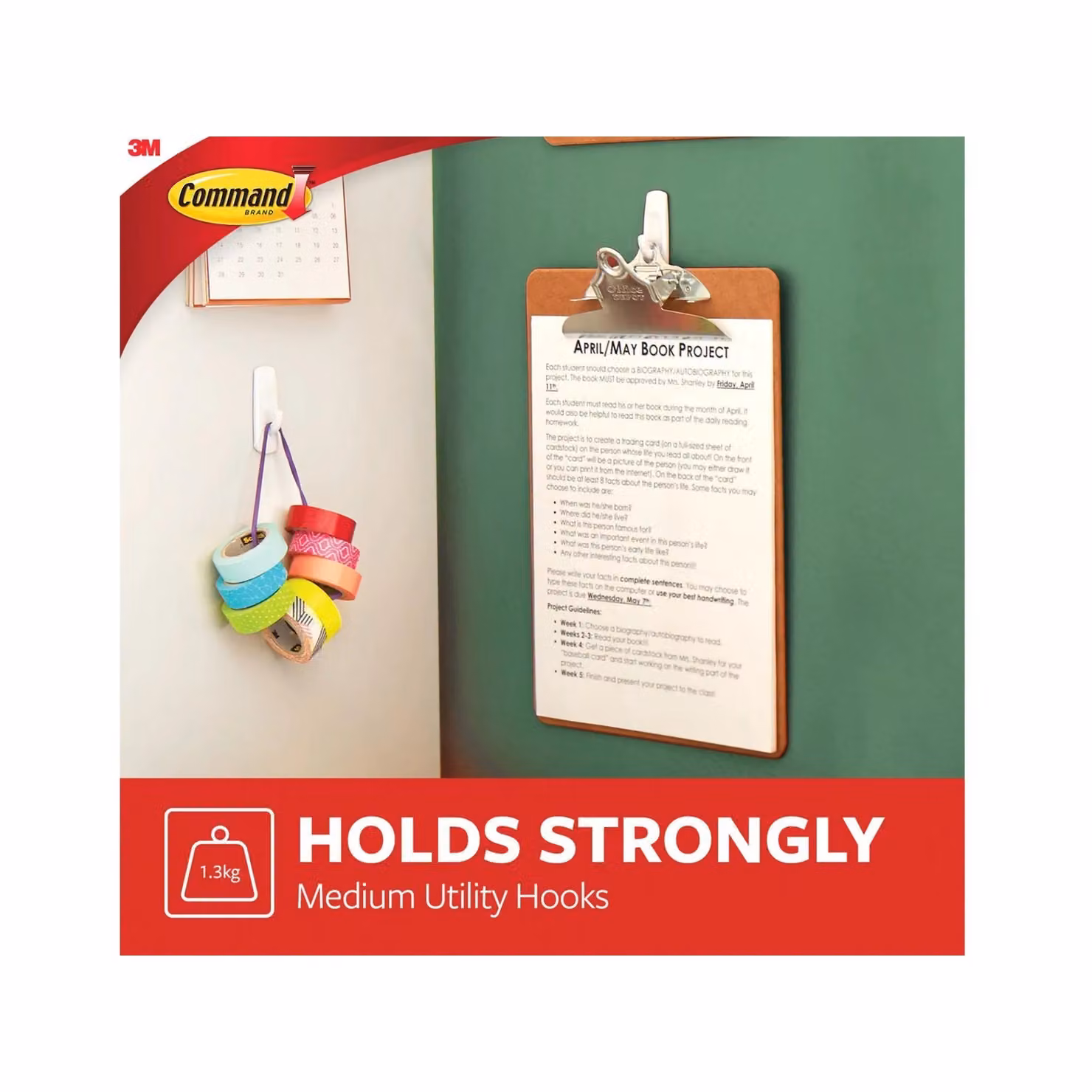 Command Medium Utility Wall Hooks, White, Pack of 6 – 3