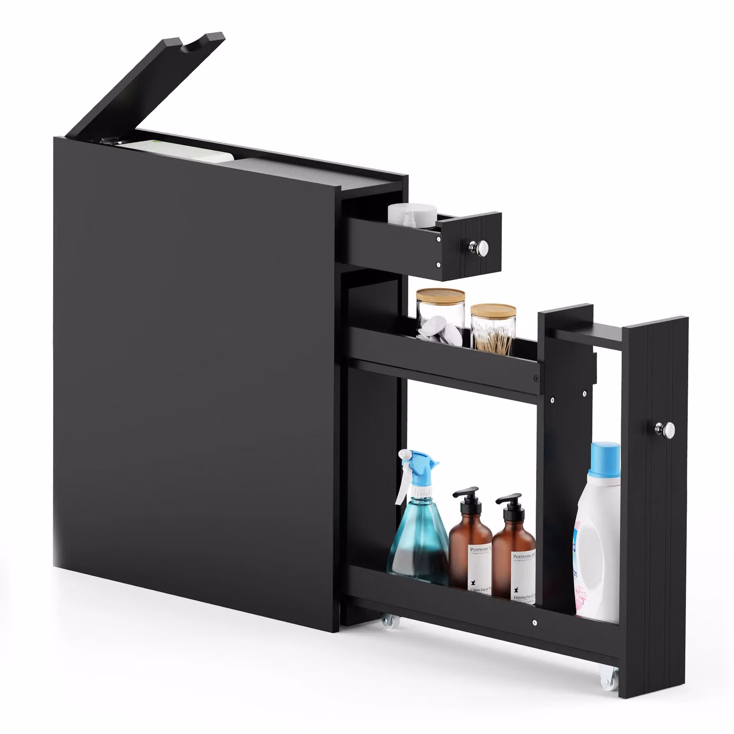 VonHaus Shrewsbury Slimline Freestanding Shaker Style Bathroom Storage Unit in Black, W/D/H: 14.2 x 50.0 x 58.0 cm – 2