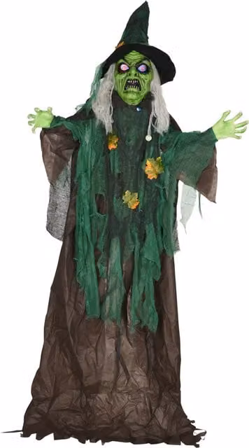 HOMCOM Halloween Witch Outdoor Prop Decoration with Light Up Eyes and Heart in Red and Yellow