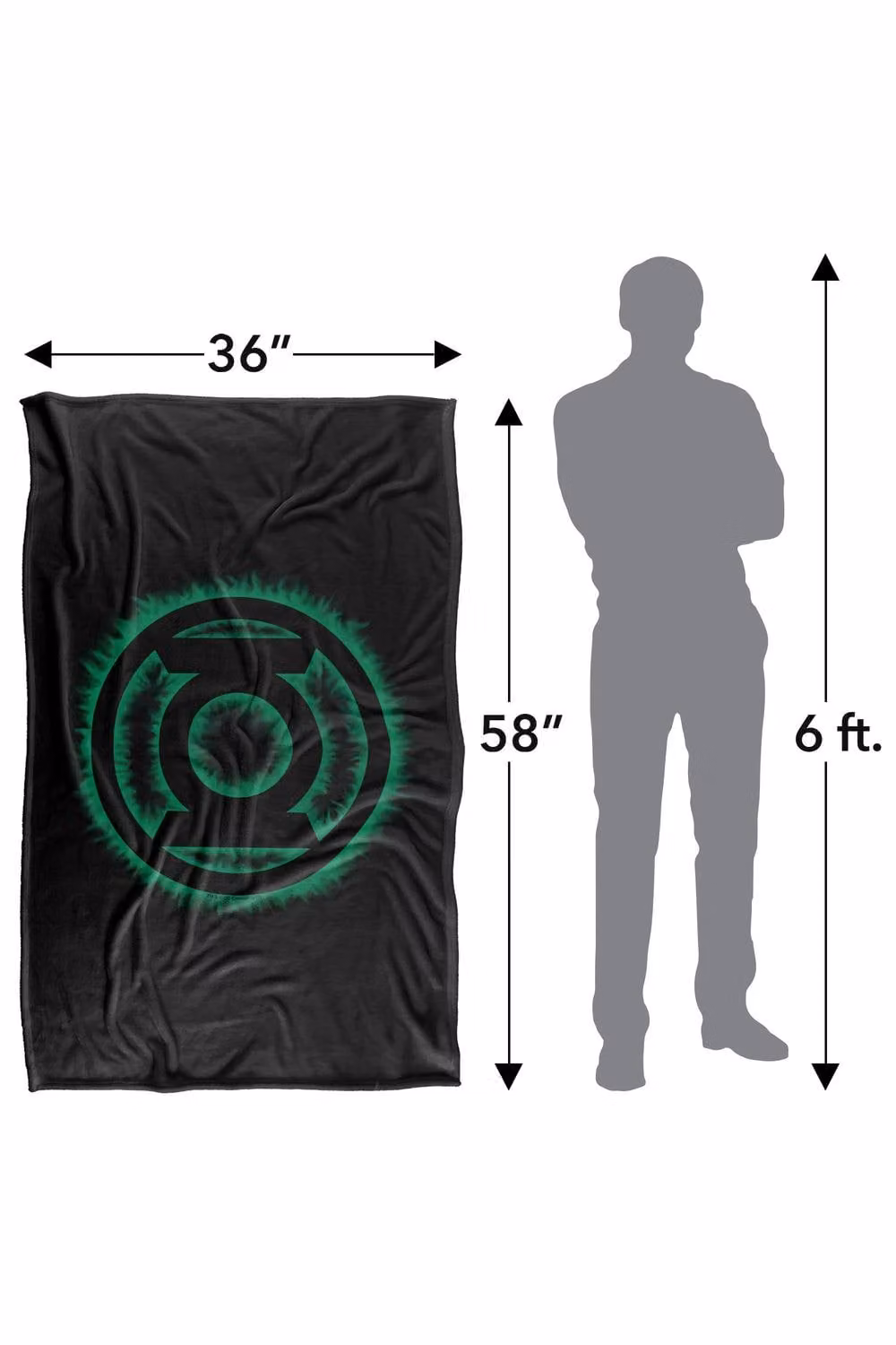 Warner Bros. Green Lantern Green Flame Logo Super Soft Fluffy Polyester Throw Blanket in Green, Black and Multicolour, Large – 3