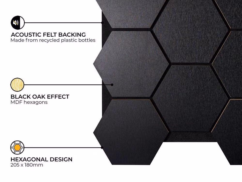 Fuse Acoustic Wooden Hexagon Wall Panel in Black Oak – 4