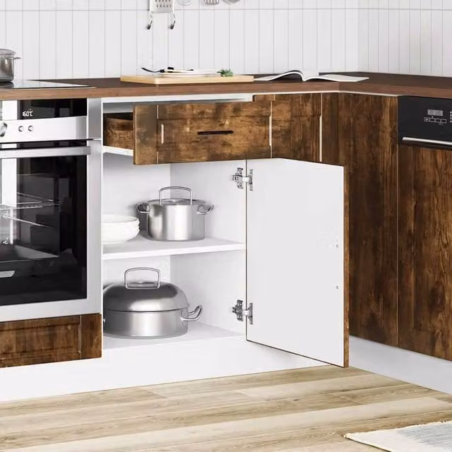 Berkfield Home Porto Kitchen Base Cabinet in Smoked Oak Brown Engineered Wood W/D/H: 81.5 x 50 x 46 cm