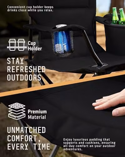 Voyager 2 Pack Folding Camping Chairs with Cooler Bag in Black – 3