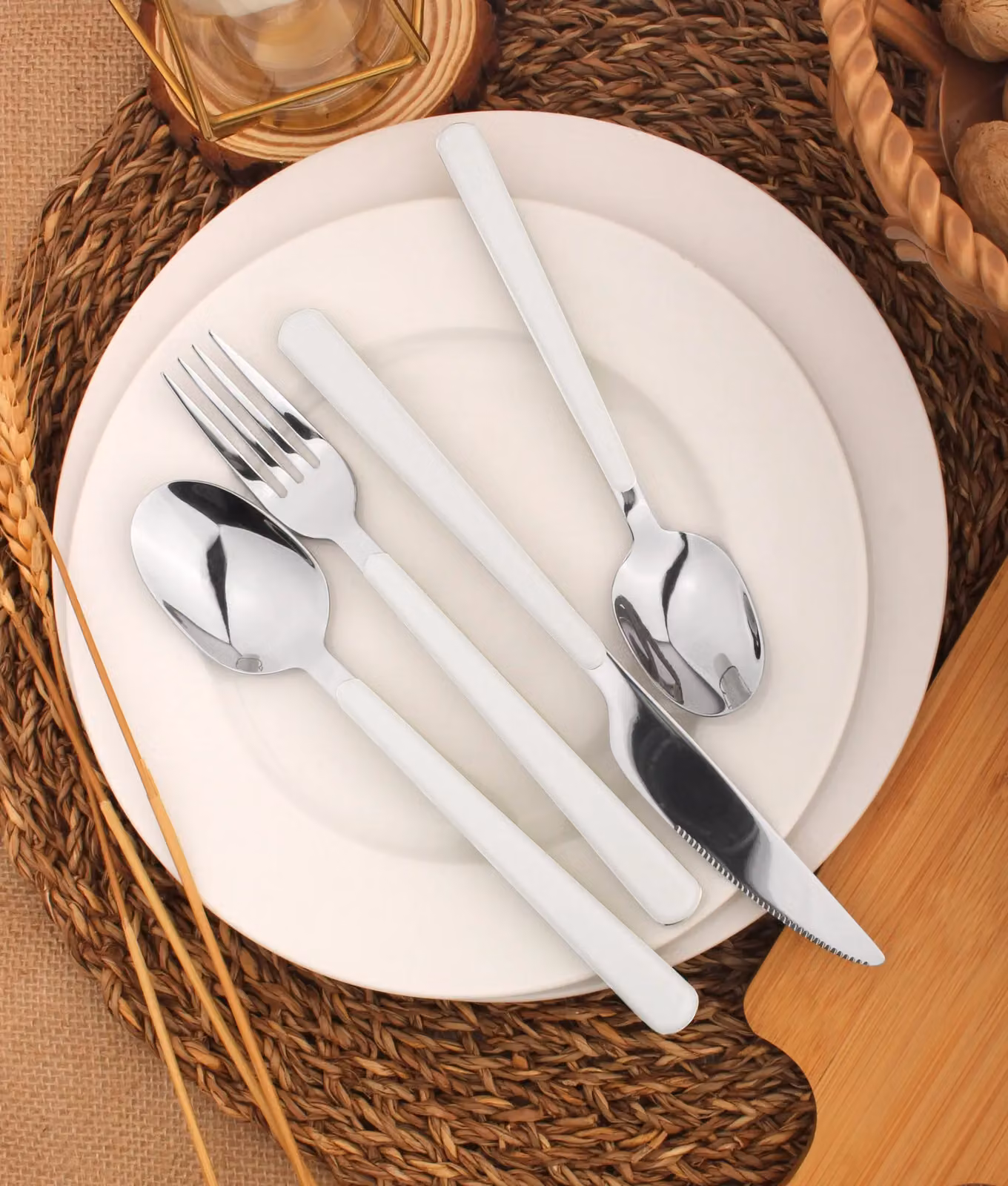 Glim & Glam 16-Piece Stainless Steel Cutlery Set with Matte White ABS Handles – 2