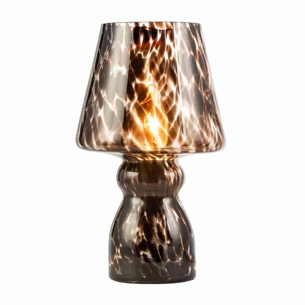 Happy Homewares Clear Glass Mushroom Table Lamp with Brown Speckle Snowflake Pattern – 2