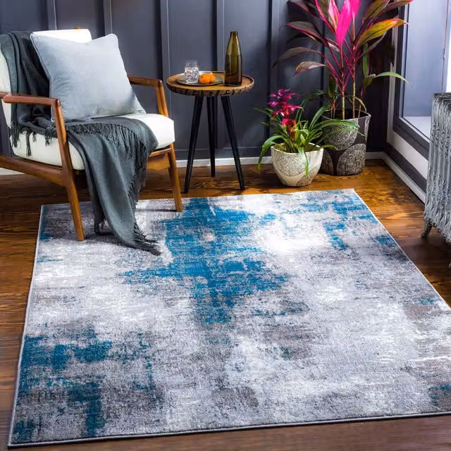 Livabliss Wanderlust Abstract Modern Marble Rug in Petrol Blue, Grey and Black, W: 160 cm, L: 220 cm – 1