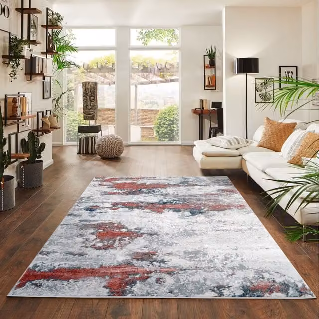 Modern Emperor Abstract Area Rug in Pink and Multicolour, 200 cm